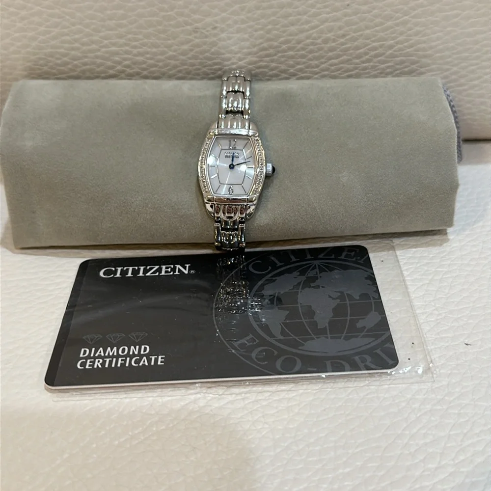 Citizen Women’s Natural Diamond Rectangle Wristwatch Model code: EW5413-50A